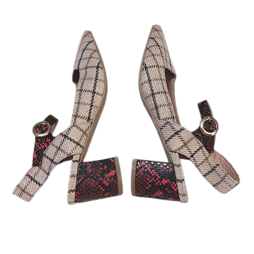 Mariko Anthropologie Marilou Plaid Snakeprint Colorblock Slingback Shoes Sz 7